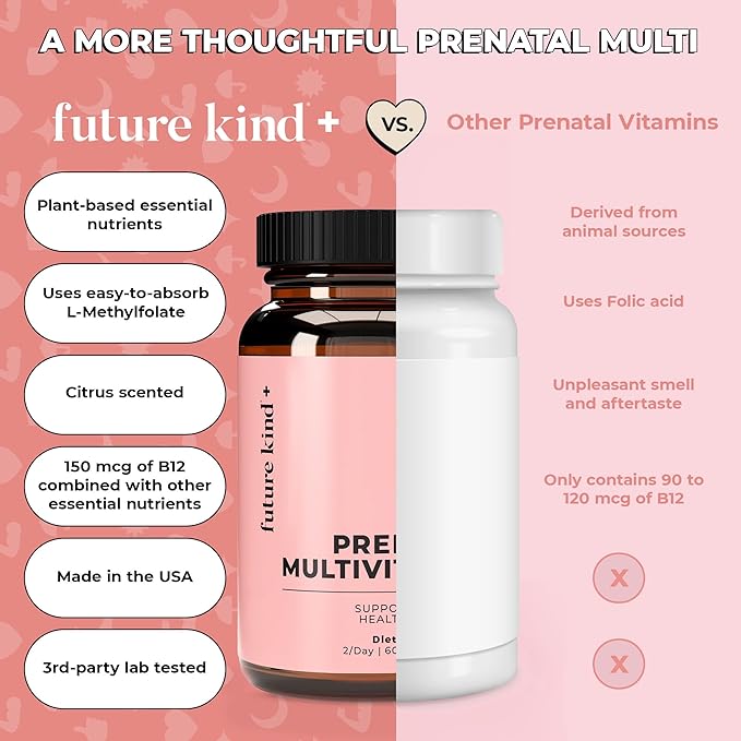Future Kind Prenatal Vitamin - Pregnancy Lactation and Wellness Support with DHA &amp L-Methylfolate - Folate Supplement for Women with Vitamin D E Iron Omega-3 and Biotin (60 Capsules)