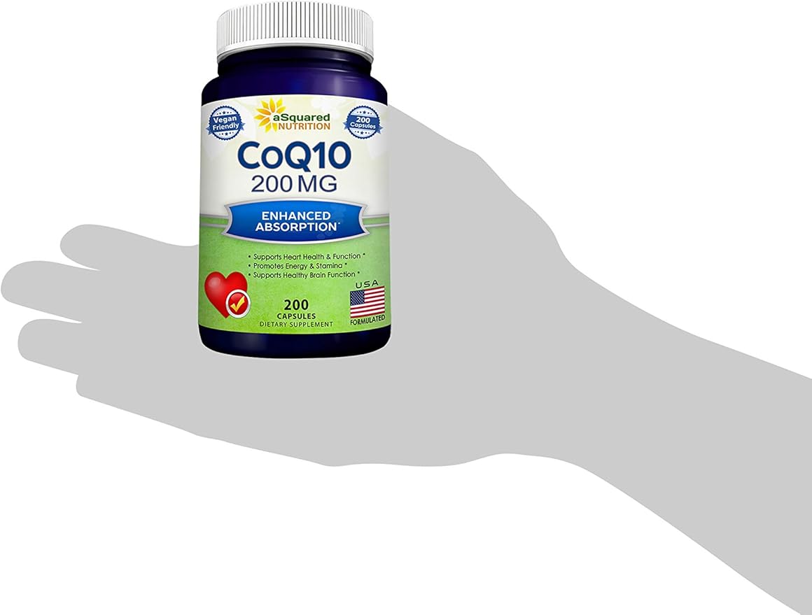 aSquared Nutrition CoQ10 (200 Capsules and 200mg) - High Absorption Vegan CO Q-10 Powder - Enzyme Ubiquinone Supplement Pills Extra Antioxidant Coenzyme Q10 Vitamin Coq 10 Alernative to Softgels