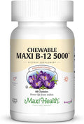 Maxi Health Chewable Vitamin B12 5000 mcg Tablets – B12 Chewables for Adults Dual Form Methylcobalamin &amp Cyanocobalamin – Dissolvable B12 Tablets – Energy Brain &amp Nerve Support – Kosher – 60