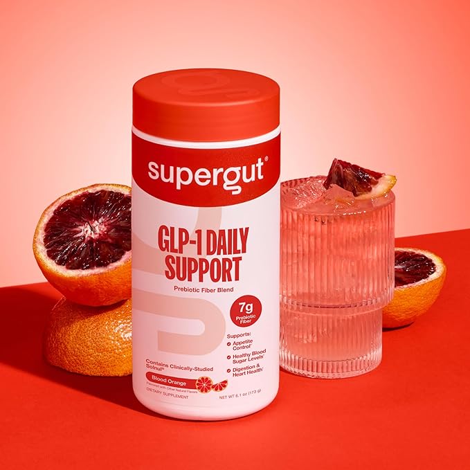 Supergut GLP1 Daily Support Blood Orange - High Fiber GLP-1 Supplement Powder for Women &amp Men - Sugar-Free Drink Mix for Gut Health &amp Digestive Support (18 Servings)