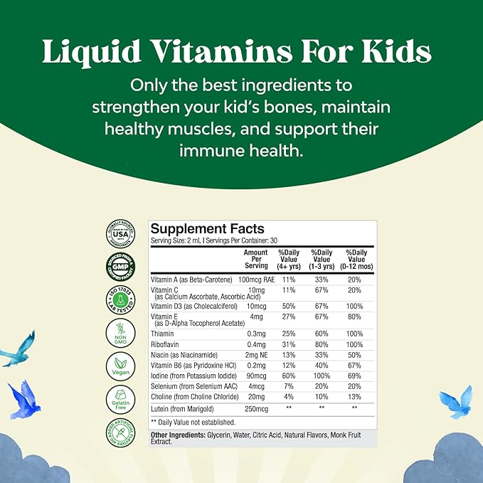 Bundle of Kids DHA Omega 3 Gummies - Fatty Acids Omega 3 6 9 for Brain Immune Strength Vision Focus Support and Liquid Multivitamin for Kids Immunity Support - Yummy Toddler Supplement High Absorption