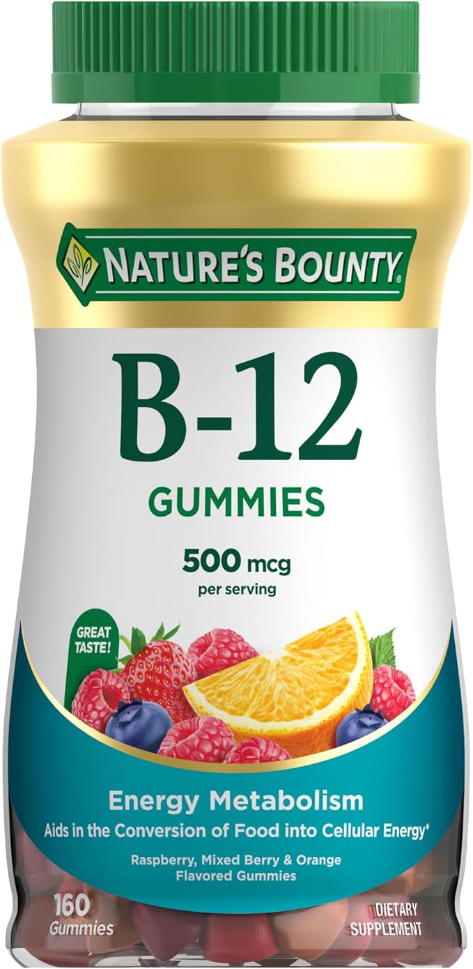 Nature's Bounty Vitamin B12 Gummies Dietary Supplement Supports Energy Metabolism and Nervous System Health Mixed Berry Flavor 500mcg 160 Count
