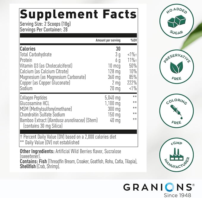 Granions Glucosamine Chondroitin MSM Powder and Collagen Complex CoQ10 - Joint Support Bundle