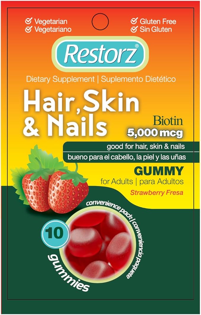 Restorz Hair Skin and Nails Biotin Gummy Vitamins Strawberry Flavor (12-Pack)