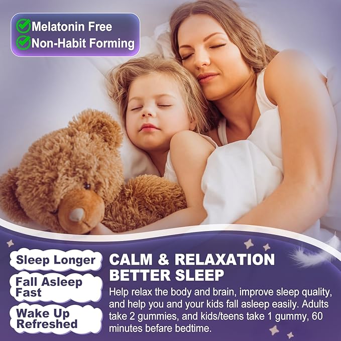 Magnesium Glycinate Gummies for Kids 6+ &amp Adults Kids Magnesium Sleep Aid Gummies 500mg/250mg with L Theanine B6 Glycine Zinc for Sleep Calm Relax Brain Muscle Melotonin Free Sugar Free