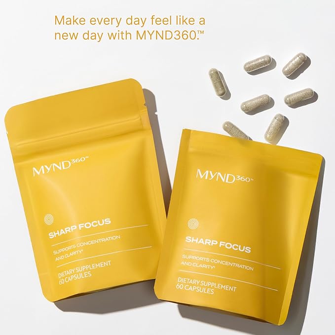 Nu Skin MYND360 Sharp Focus | 60 Capsules | Vitamin B12 &amp Vitamin B6 for Memory Focus and Clarity | Caffeine Infused Brain Health Supplement | Safe Daily Vitamin B Support for Boosted Concentrat