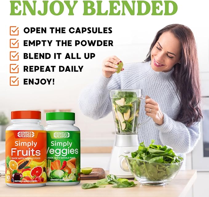 Simply Nature's Pledge - Packed with Over 40 Different Fruits &amp Vegetables - Made with Whole Food Superfoods - with High Beta Carotene – 100% Soy Free - 90 Count (Pack of 2)