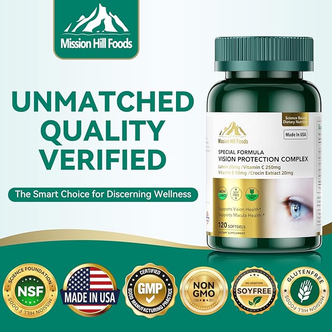 Lutein 20mg with Zeaxanthin Supplement | 6 in 1 Vision Protection Complex for Eye Health Macular &amp Blue Light Support | 120 Softgels - 4 Month Supply | Non-GMO Gluten Free