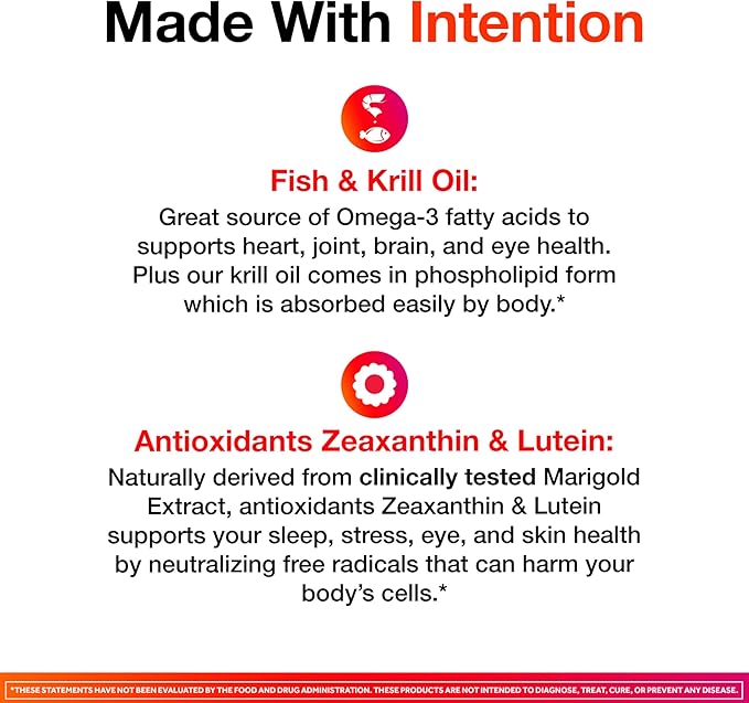 MegaRed Omega-3 Blend Total Body + Refresh 500mg Softgels (65 Count in a Bottle) Easily Absorbed Krill Oil to Support Your Heart Joints Brain &amp Eyes