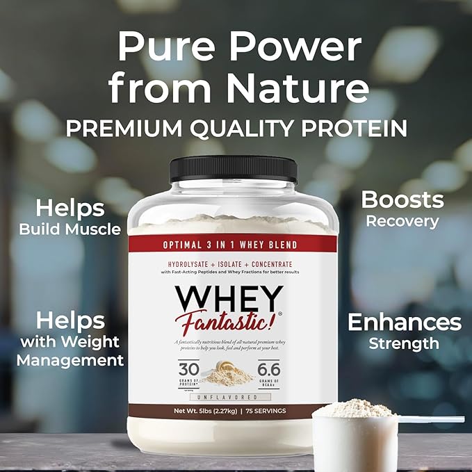 3-in-1 Whey Protein Powder Unflavored 2 x 5lb – 30g of Grass-Fed Protein from Whey Hydrolysate Isolate and Concentrate per Serving – Non-GMO Soy-Free Unsweetened – 126 Servings
