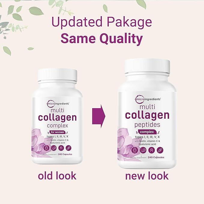 Micro Ingredients Multi Collagen Complex for Women &amp Lions Mane Supplement 240 Veggie Capsules Bundle 2 Pack | Grass-Fed Collagen Peptides | Superfood Mushroom Antioxidants with L-Ergothioneine