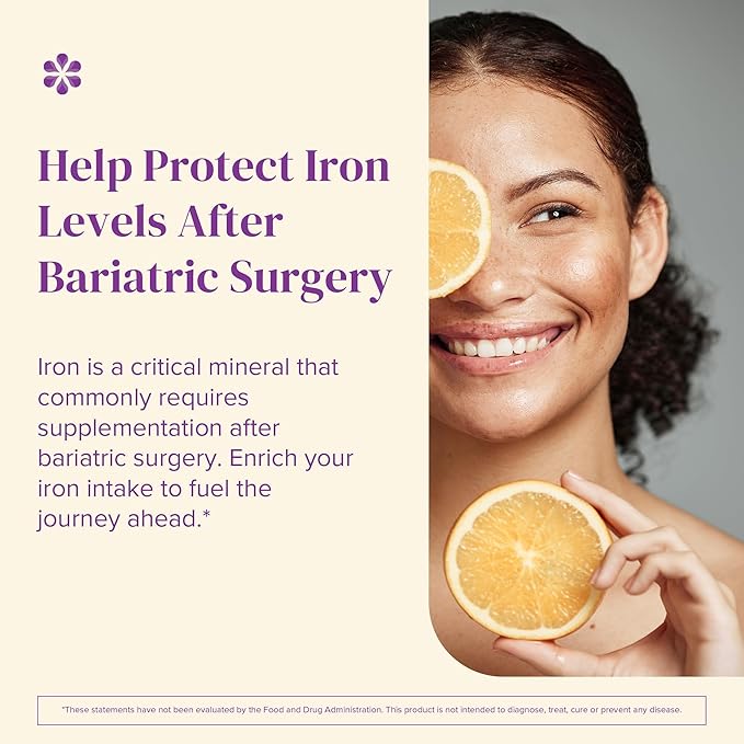 Barimelts Iron with Vitamin C 90 Fast-Dissolving Tablets (1-Month Supply) Sugar-Free Bariatric Iron Supplement for Women Natural Orange Flavor