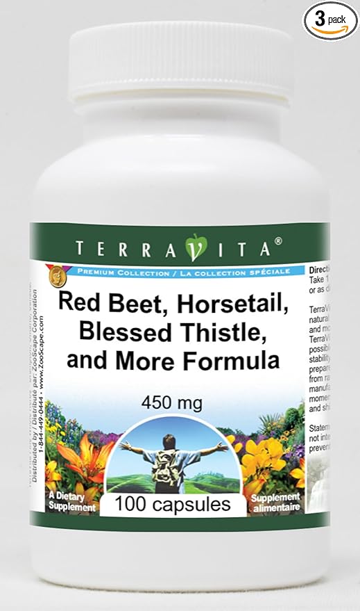 Red Beet Horsetail Blessed Thistle and More Formula - 450 mg (100 Capsules ZIN: 512555) - 3 Pack