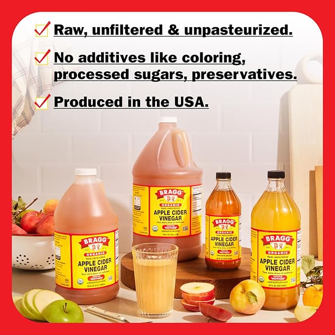 Bragg Organic Apple Cider Vinegar 64oz with the Mother + Bragg Organic Coconut Liquid Aminos Seasoning 128oz
