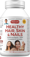 ANDREW LESSMAN Healthy Hair Skin and Nails 360 Capsules - 3000 mcg High Bioactivity Biotin B-Complex. Promotes Beautiful Skin Strong Nails. No Additives Hair Growth Vitamins Biotin Supplement