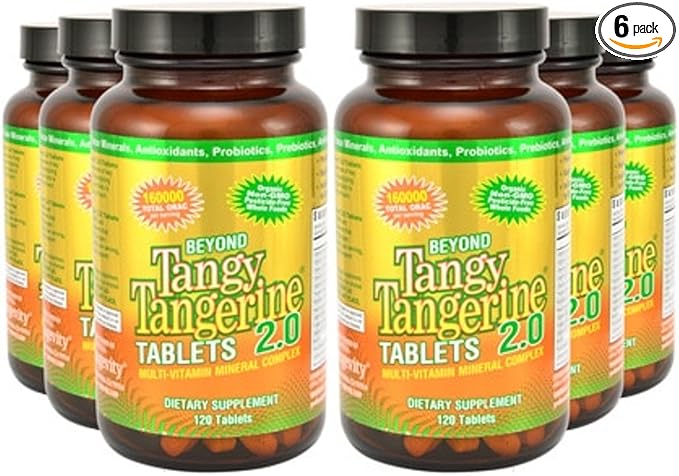 Youngevity Beyond Tangy Tangerine 2.0 Multi-Vitamin &amp Mineral Complex - Made with Natural &amp Whole Foods | 160000 ORAC | 120 Tablets - 6-Pack