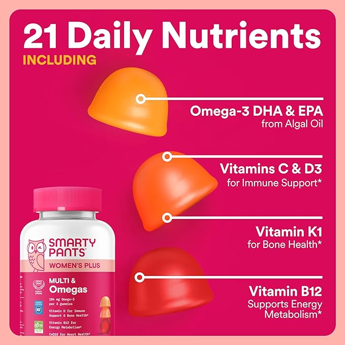 SmartyPants Mother &amp Daughter Daily Nutrition Bundle: Women’s + Teen Girl Multivitamin Gummies with Omega-3 Biotin Vitamins D3 B12 A &amp Zinc Gluten Free Non-GMO 90 &amp 60 Count (Pack of