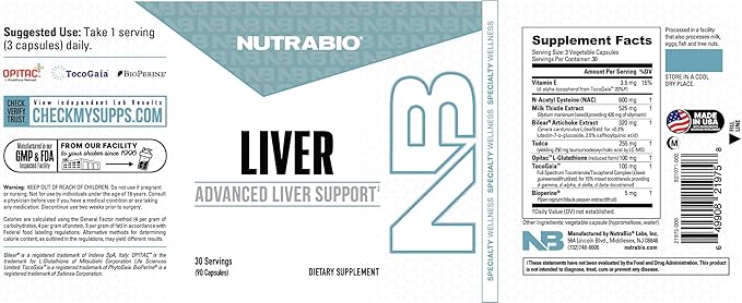 NutraBio Liver Supplement- Advanced Liver Support with Antioxidants Milk Thistle Liver Detox Glutathione Tudca- Promotes Liver Cleanse Detox and Repair- 90 Capsules