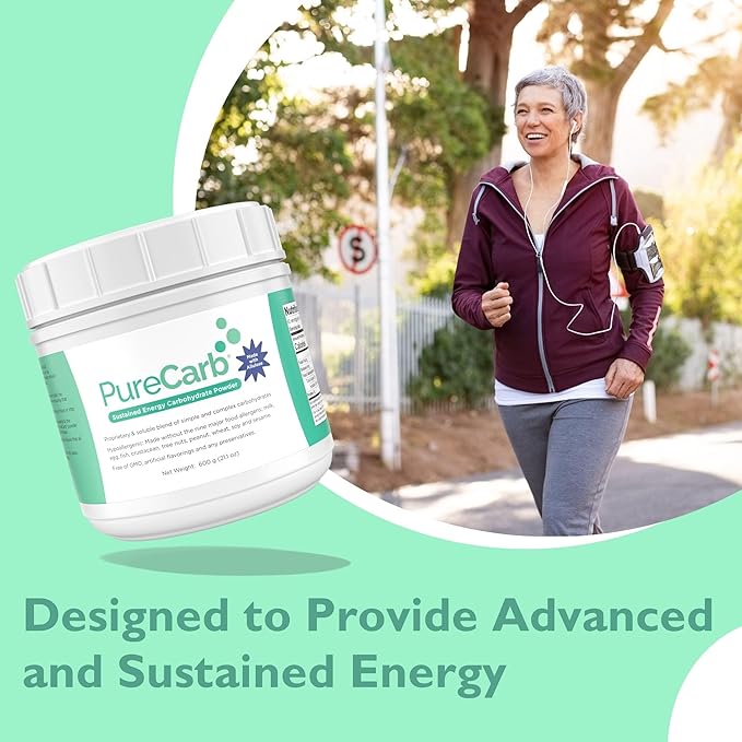 PureCarb Sustained Energy Carbohydrate Post &amp Pre Workout Supplement Powder Allergen-Free Energy Powder with Simple &amp Complex Carbohydrates and Low Glycemic Index 600g