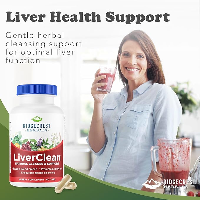 Ridgecrest Herbals LiverClean Herbal Liver Support Supplement Blessed Thistle Dandelion Detox Cleanse Support Healthy Bile (60 Caps 30 Serv)