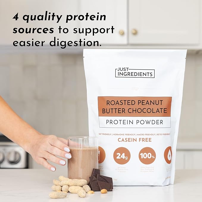 Roasted Peanut Butter Chocolate Protein Powder – 30-Serving Blend with 100% Grass-Fed Whey &amp Organic Plant Proteins – Rich Cocoa &amp Roasted Peanut Flavor – Supports Muscle Recovery &amp Energy