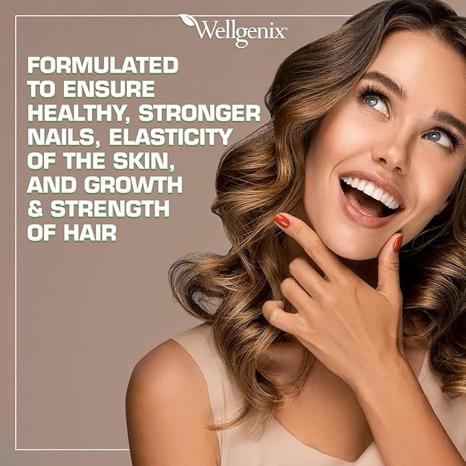 Wellgenix Purvana MAX Hair Skin and Nails Supplement – 5000mcg Biotin with MSM &amp B-Complex – Support for Thicker Hair Stronger Nails &amp Glowing Skin – 30 Veggie Capsules