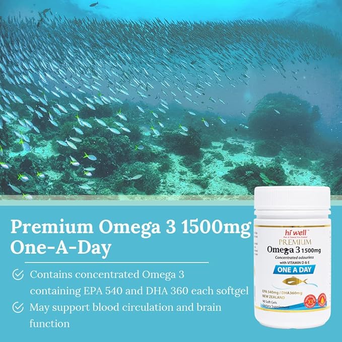(Pack of 2) Hi Well Premium Omega 3 1500mg One A Day 90 Softgels