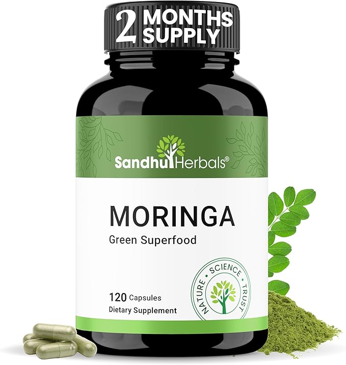 SANDHUHERBALS Moringa Capsules (120 Count) &amp Liquid Zinc Drops (4 Fl Oz) | Supports Immune Gut &amp Skin Health