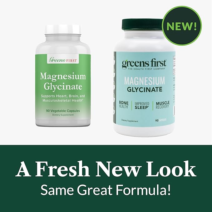 Greens First Magnesium Glycinate Supplement - May Support Heart Health Muscle Health and Support Metabolism - Better Absorption Rate - 90 Vegetable Capsules