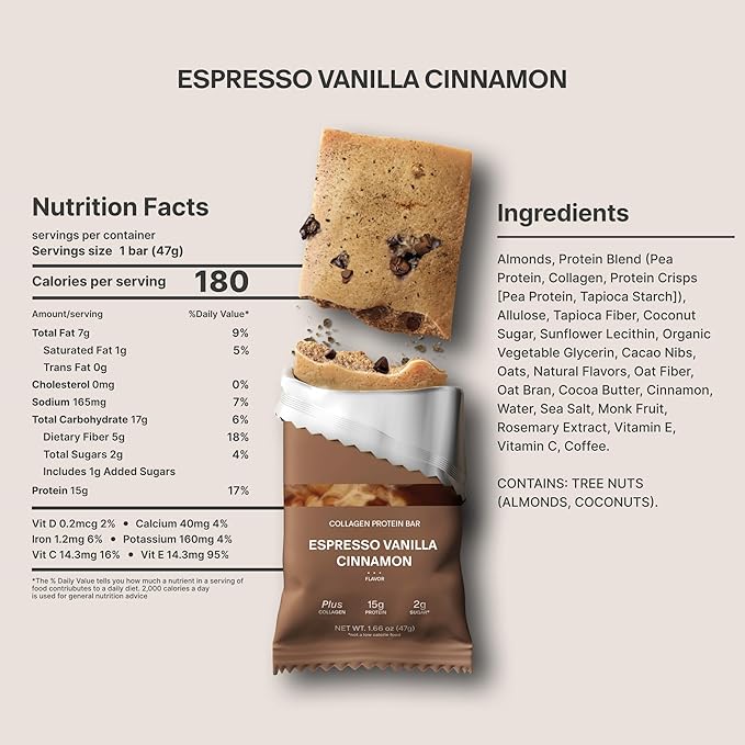Stars + Honey Protein Bars Espresso Vanilla Cinnamon 15g Protein 2g Sugar with Collagen Peptides Dairy Free Soy &amp Gluten Free Snacks Keto Friendly No Seed Oils or Sugar Alcohols 10 Pack