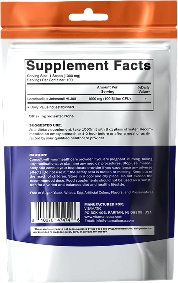 Vitamatic Lactobacillus Johnsonii Probiotic Powder - Digestive Health Support - 100 Gram (3.5 OZ) - 100 Servings