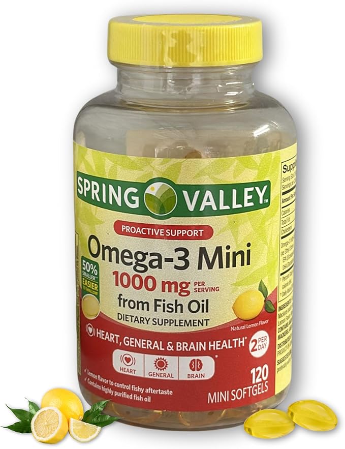 Omega 3 mini 1000mg- Fish Oil Softgels Natural Lemon falvor 120ct (Pack of 1) Boxed by Fusion Shop Store