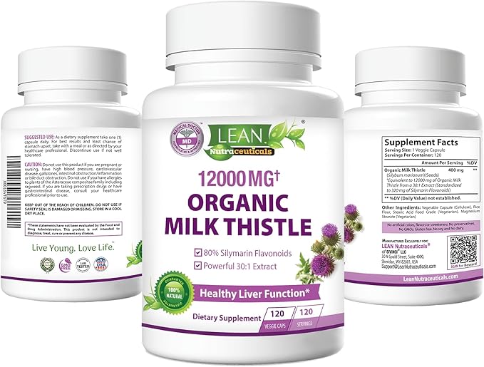 Milk Thistle Liver Cleanse Detox &amp Repair Support Organic Supplement 12000 Mg 120 Day 30X Seed Extract with Silymarin MD Super Ultra Herbal Kidney Lung Renew Aid Health Formula Pills 120 Capsul