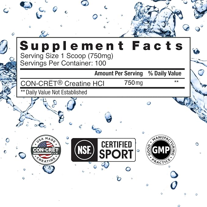 CON-CRET Creatine HCl Powder | Muscle Cognitive Cellular Energy Support | No Bloating or Cramps | USA Made &amp NSF Certified | Unflavored (100 Serving)