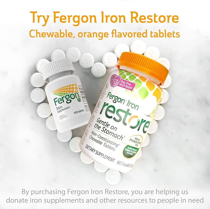 Fergon High Potency Iron Supplement Tablets 100 Count Pack of 2