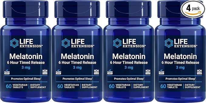 Life Extension Melatonin 6 Hour Timed Release 3 mg 60 Vegetarian Tablets (Pack of 4)