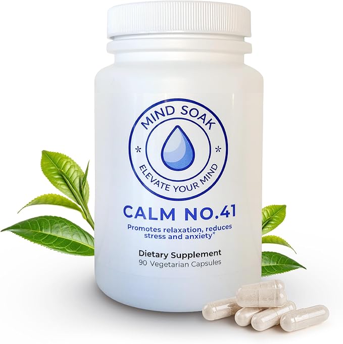 Mind Soak™ No. 41 Calm Stress Relief and Relaxation Supplement Vegan Non-GMO 90 Capsules Made in Canada