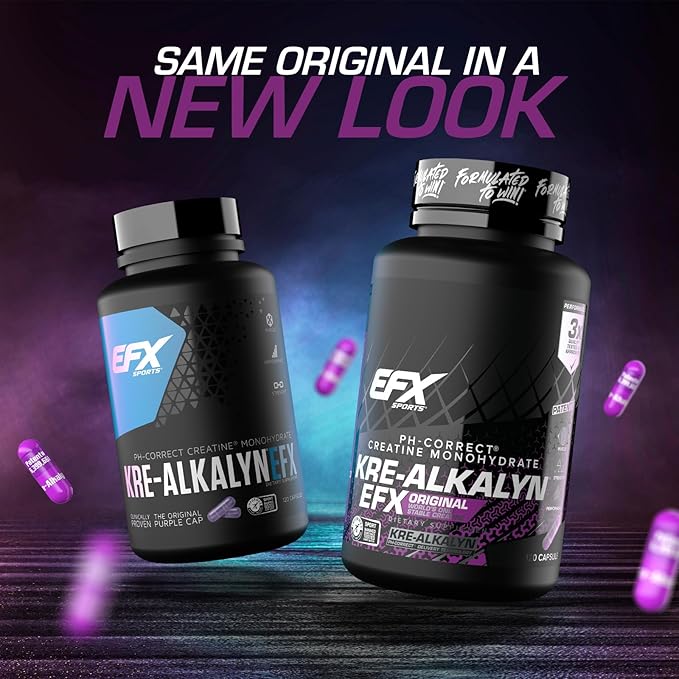 EFX Sports Kre-Alkalyn EFX | pH Correct Creatine Monohydrate Pill Supplement | Strength Muscle Growth &amp Performance | 60 Servings 120 Capsules