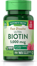 Ultra Biotin 5000mcg | 165 Fast Dissolve Tablets | Hair Skin and Nails Supplement | Natural Berry Flavor | Vegetarian Non-GMO Gluten Free | by Nature's Truth