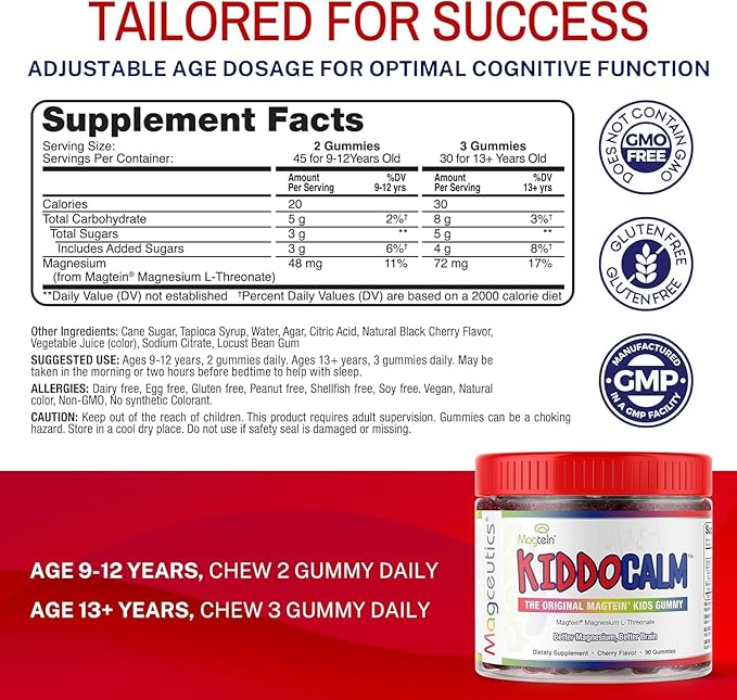 Magtein Magnesium L-Threonate 120 Capsules Magceutics MagteinPRO 90 Capsules KIDDOCALM Gummies 90 Capsules Vitamin D3 K2 30 Capsules - Bundle