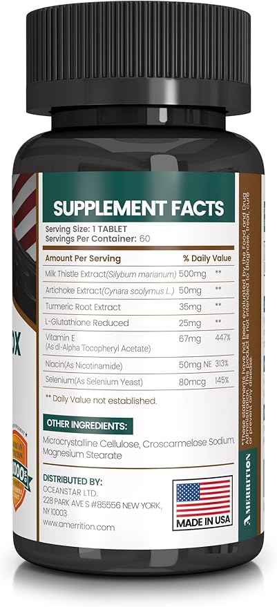 Liver Support Supplement with Milk Thistle Silymarin Artichoke Extract Turmeric - Optimal Liver Function and Digestive Health – 60 Tablets