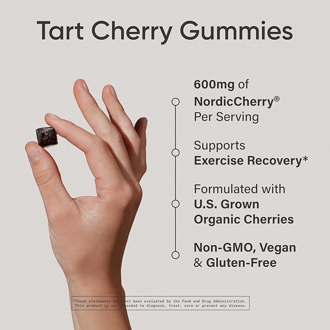 Sports Research® Tart Cherry Gummy Supplements | 600mg of NordicCherry™ | Enhanced Workout Recovery | Sugar and Sugar Alcohol Free - 60 Gummies for Adults 1 Month Supply