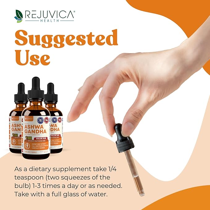 Rejuvica Health Ashwagandha Liquid Drops with Black Pepper Extract – Enhanced Absorption with Piperine &amp Withanolides – High Potency Adaptogen Tincture for Stress &amp Mood Support for Men &amp