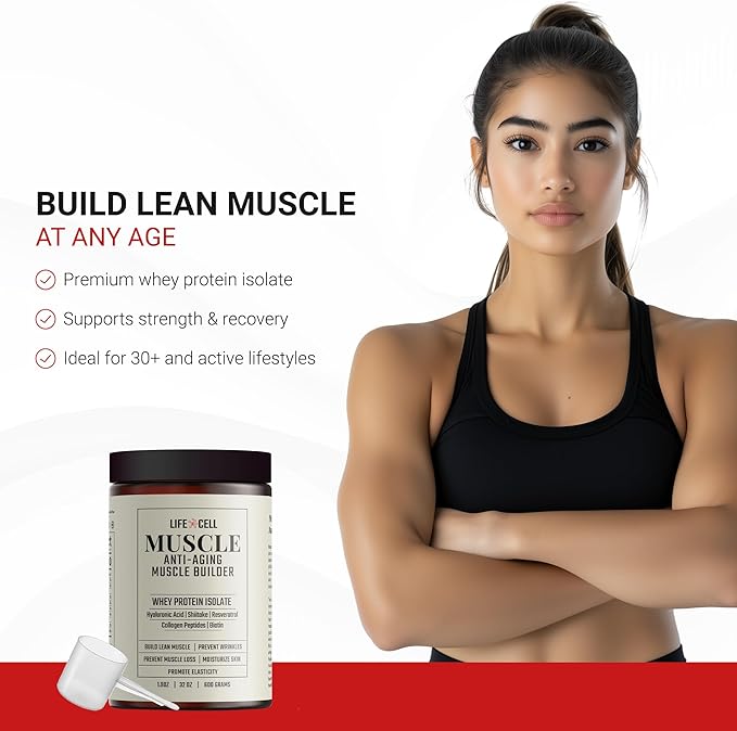 LifeCell Whey Protein – Anti-Aging Muscle Builder with Shiitake Mushroom Collagen &amp Hyaluronic Acid – Chocolate No Sugar Added Soy-Free Gluten-Free 600g (18 Servings)