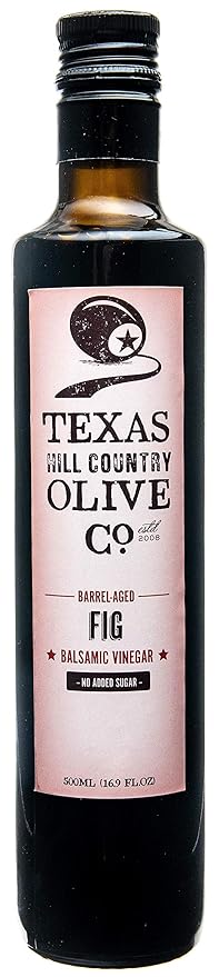 Fig Balsamic Vinegar - Gourmet Barrel Aged Infused Balsamic Vinegar - Great for Dressing Dipping Glazing - No Artificial Flavors or Added Sugar - Made in Texas (16.9 oz)