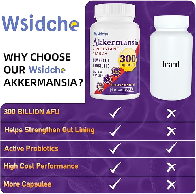 300 Billion AFU Akkermansia Muciniphila Supplement for Women &amp Men Akkermansia Probiotic Digestive Gut Immune &amp Overall Health Enhances Gut Digestive Lining Function - 240Capsule