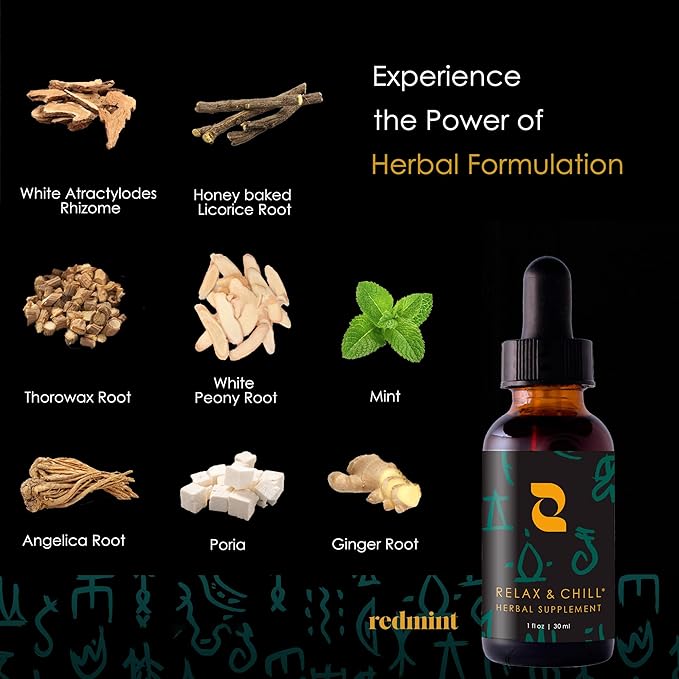 Redmint Relax &amp Chill Herbal Tincture | Natural Mood Support and Calmness Herbal Supplement for Women Wellness | Rooted in Ancient TCM Wisdom with Xiao Yao San to Promote Relaxation &amp Peace| 3