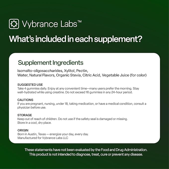 Creapure Creatine Gummies 5g + Taurine &amp B12 - Sugar-Free Vegan Gluten-Free - Green Apple - 120 Count (30 Servings) for Strength Energy &amp Focus
