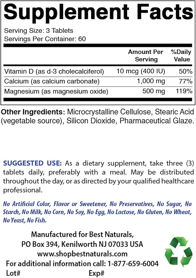 Best Naturals Calcium Magnesium with Vitamin D3 1500mg &amp Vitamin C 1000 mg