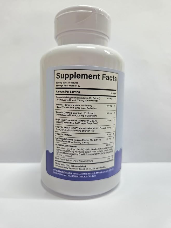 Grape Seed Extract Capsules with Berberine Capsules Resveratrol Quercetin Supplement - 120 Count